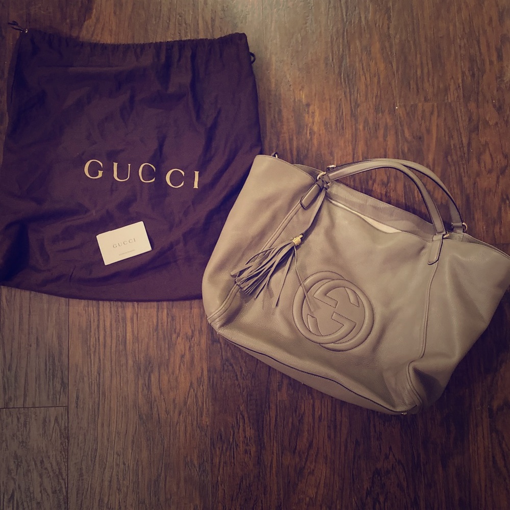 Authentic Gucci Soho Large Bag in rare light gray